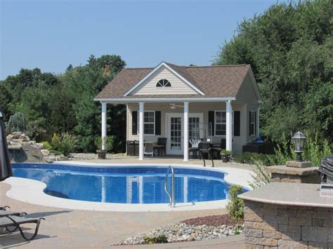 pool house metal building|prefab pool house with overhang.